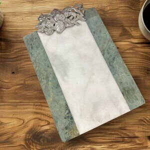 Green and White Marble Cutting/Cheese/Charcuterie Board with Pewter Accents
